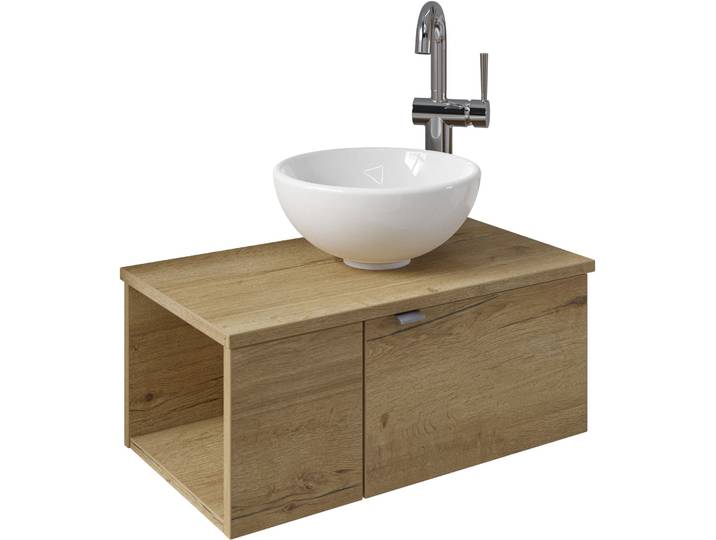 Waschtisch SAPHIR Serie 6915 Waschschale mit Unterschrank für Gästebad, Gäste WC , braun (halifax eiche, halifax eiche, halifax eiche quer nb), B:61cm H:39,8cm T:35cm, Waschtische, Waschtisch, 61 cm breit, 2 Türen, offenes Fach, kleine Bäder, ohne Armatur