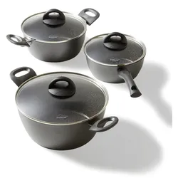 STONELINE Ceramic Topfset für Induktion geeignet, 6 teilig, Kochgeschirr Set mit Glasdeckel, Töpfe mit Keramik Antihaftbeschichtung und echten Steinpartikeln