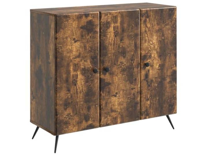 KPOTUERTU Sideboard Räuchereiche 89 x 34,5 x 80 cm Holzwerkstoff Stabile Materialien, viele Fächer, Türen für Diskretion, flexibles Design, Esszimmer, Flur, Wohnzimmer