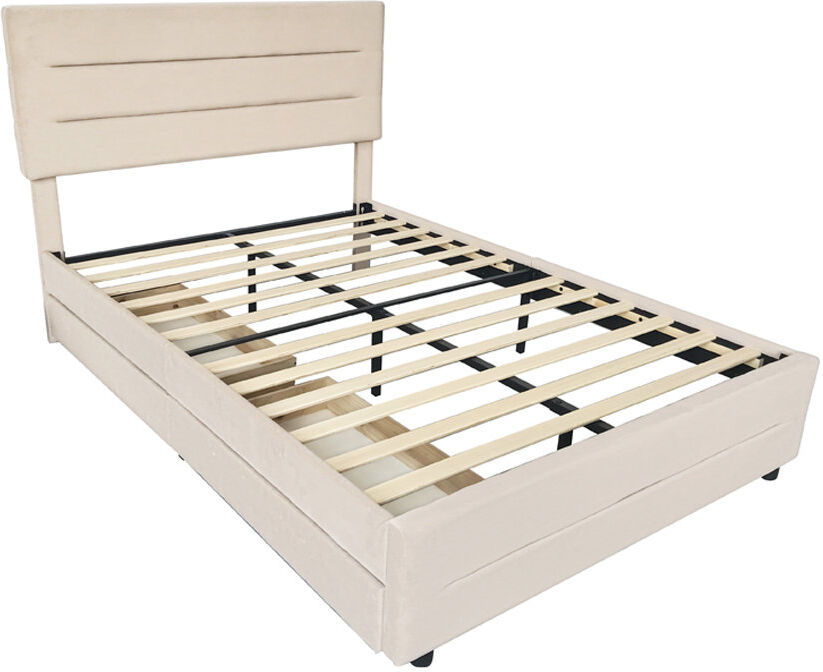 Latitude Run Upholstered Velvet Drawers Bed Frame Champagne Double (4'6)