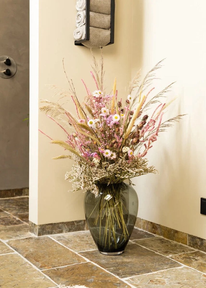 Droogbloemen boeket Zomerliefde Large met exclusieve vaas, 80 cm