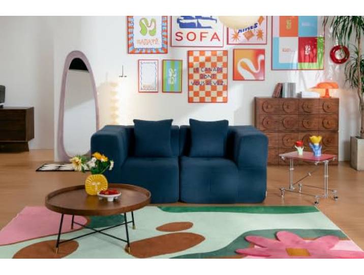 MILYsofa Modulares 2-Sitzer-Sofa, Bouclé-Bezug Tiefblau, 2-teilig, Abnehmbare Kissenbezüge (Tiefblau, 2-Sitzer)
