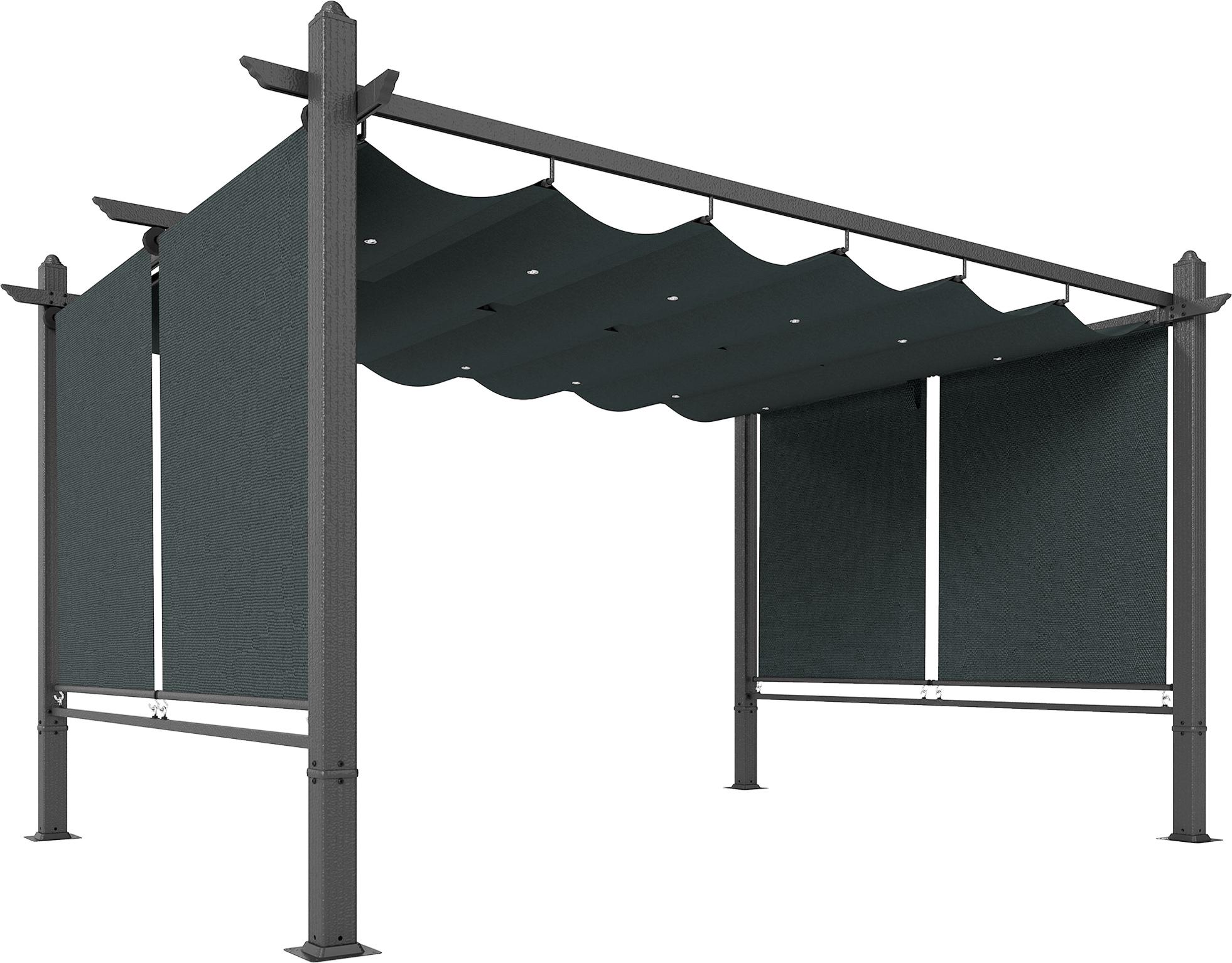 Pergola 3 x 4 m Terrassenüberdachung mit Schiebedach, automatisch einziehbaren Rollos, UV50+ Aluminiumrahmen