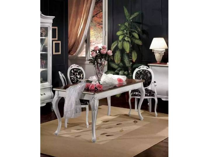 JVmoebel Esszimmer-Set Weißes Esszimmer-Set aus Holz mit eleganten Stühlen, (5-St., Esstisch + 2x Stühle + 2x Armlehnenstuhle), Made in Europa