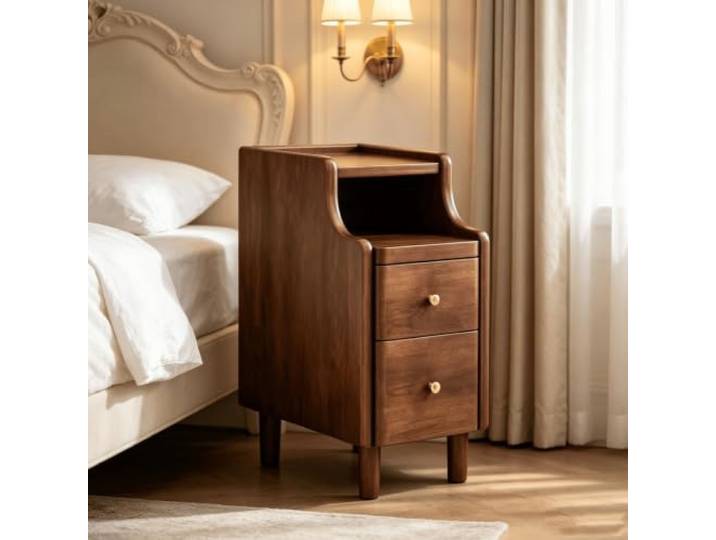 LCNDKF Schlanke Premium-Holzkommode mit Schubladen Doppelschubladeneinheit, Kabelloch hinten, glatte Gleitschiene, versteckter Drahtschlitz(Walnut,25cm)