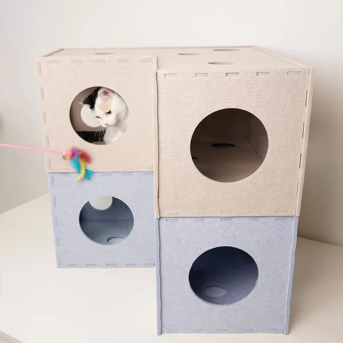 INF Lit tunnel transformable en feutre pour chat - Cachette interactive et confortable Jaune