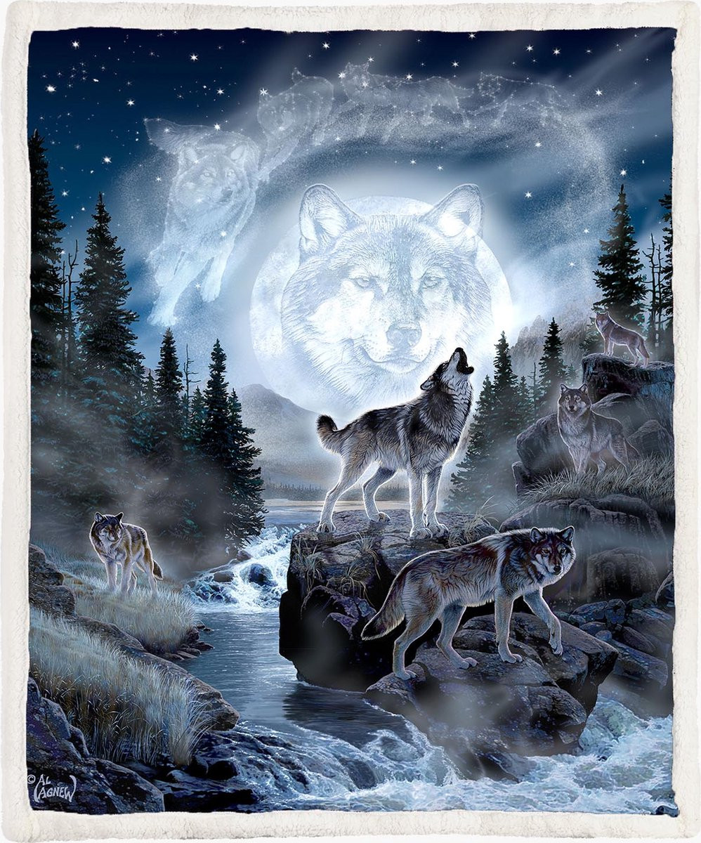 The Coloured House Wolven Fleece Deken Moon Wolf 150 x 200 cm