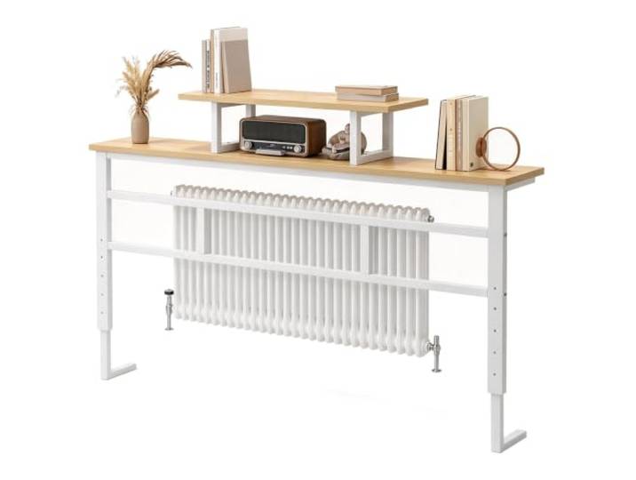 Heizkörperverkleidung, 2-stufige Ablage, Höhenverstellbar, Heizungsregal Konsolentisch, Kohlenstoffstahl & Spanplatte, für den Einsatz Hinter dem Sofa oder Hinter dem Bett(140x15cm/55x6in)