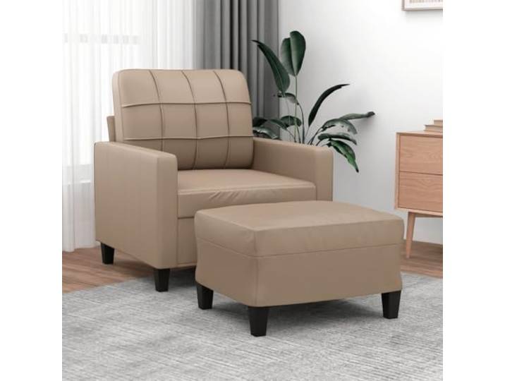 YUTAASU Sessel mit Hocker Cappuccino-Braun 60 cm Kunstleder Stabiles Sperrholzgestell, Dick gepolstert, Vielseitiger Fußhocker, Modernes Design, 110 kg Belastbar