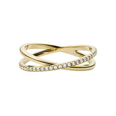 Fingerring FOSSIL "Schmuck Geschenk Edelstahl Ring ALL STACKED UP" Gr. 17,5, gold (gelbgoldfarben, kristallweiß), Fingerringe, Damen, 17,5, Edelstahl, 5,4mm, Fingerring, Mit Zirkonia (synth.)