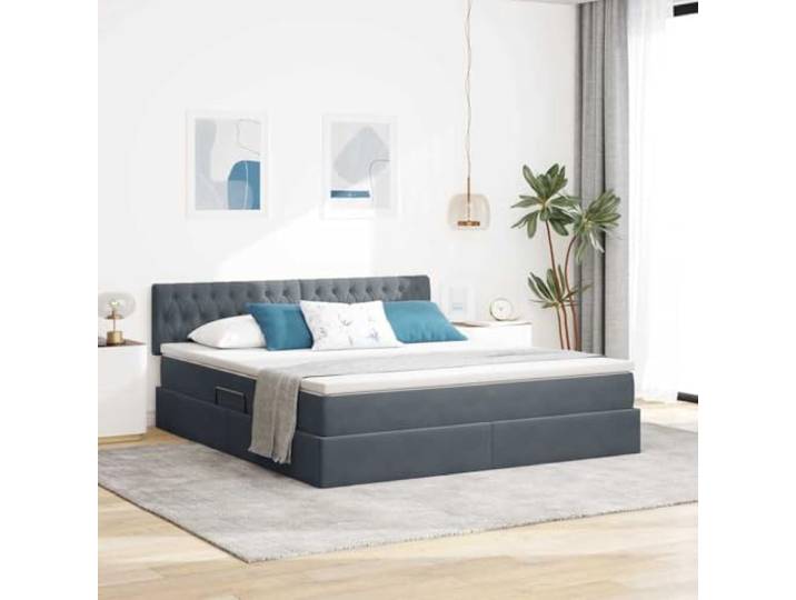 Samtbezug mit Hydraulik Stauraum LED Beleuchtung Modernes Design 160 x 200 Bett mit Stauraum und LED Beleuchtung Dunkelgrau 160x200 cm Samt Polsterbett mit Lattenrost Hydraulik King Size
