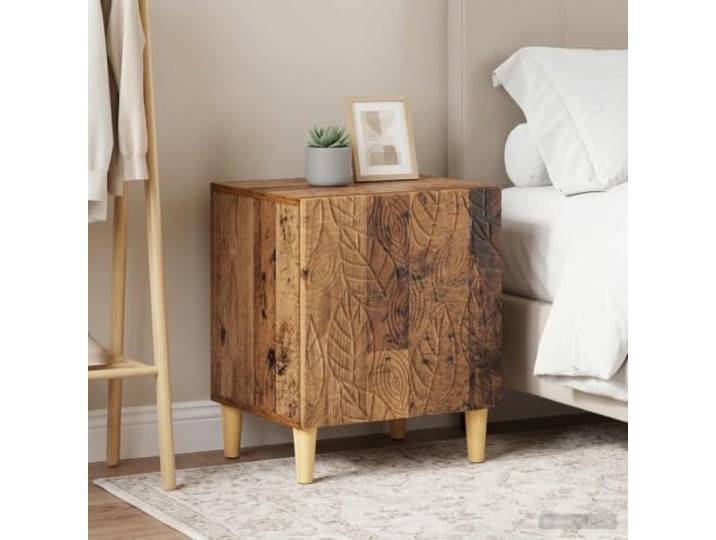 YUTAASU Nachttisch 2 STK. Altholz 43 x 34,5 x 50 cm Holzwerkstoff Massive Eukalyptusbeine, Modernes Design, Stauraum für Bücher und Lampen, Pflegeleicht