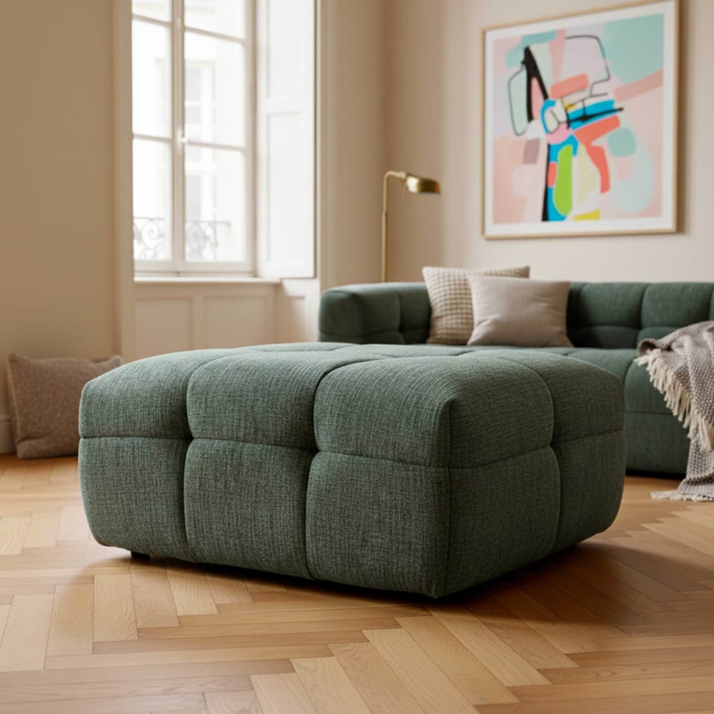 Oviala Puf de madera y poliéster acolchado verde