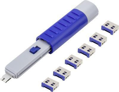 Renkforce USB-A poortslot set van 6, zilver en blauw, inclusief 1 sleutel, model RF-4714586