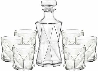 Bormioli Rocco Cassiopea 7Pc Whiskey Set 1 Decanter 6 Rocks Glasses - 33.75 oz. Decanter; 11.25 oz. Glasses