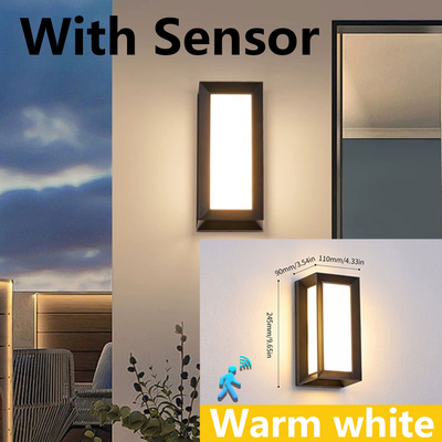 Combo Retail Shop LED Wall Lamp Outdoor, Lamp Presence Sensor, Waterproof, Garden Porch Balcony Wall Light warm With Sensor