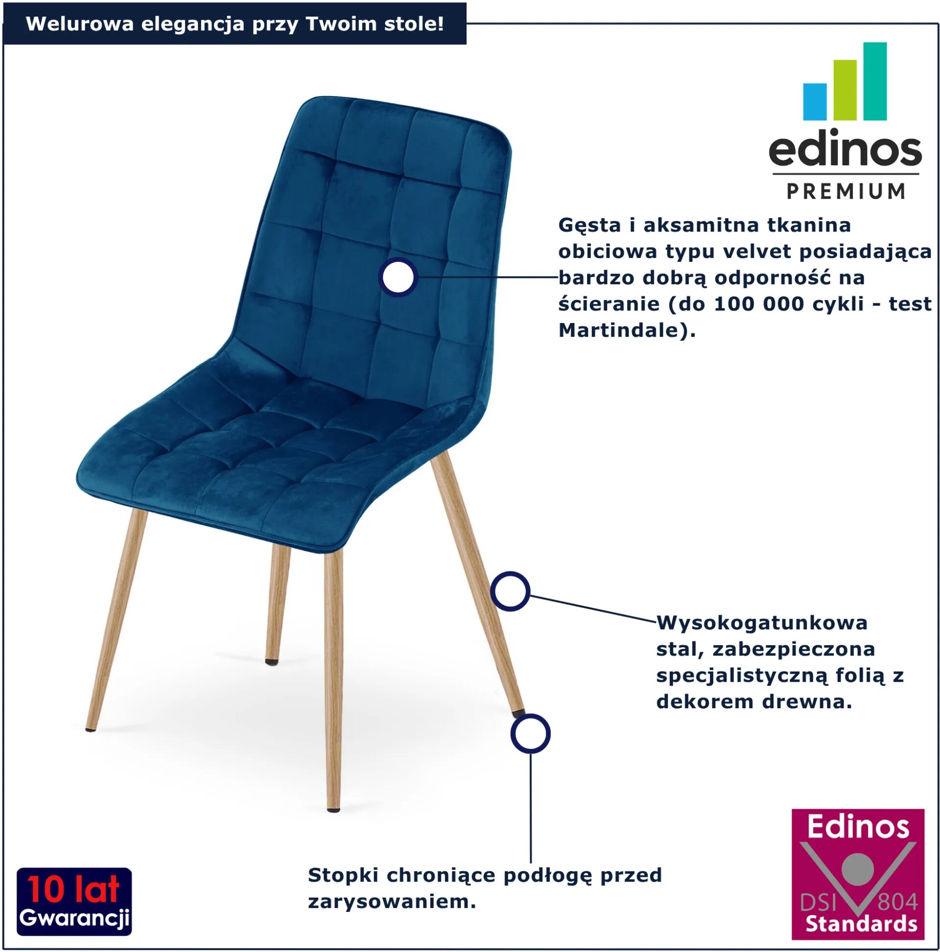 Edinos Premium Granatowe welurowe krzesło pikowane L2-K78