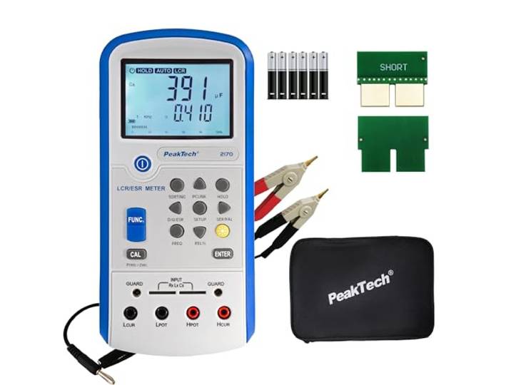 PeakTech 2170 – LCR-meter, ESR-meter met USB incl. software, LCR auto-detectie, frequentie 1/120 Hz, 1/10/100 kHz, digitale multimeter, meetinstrument, stroommeter, verlicht LCD-scherm, bargraaf