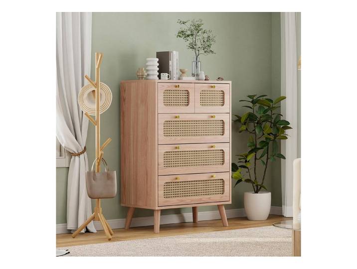LuxusKollektion Kommode Kommode Rattan 5 Schubladen 60x34x91cm (5 St)