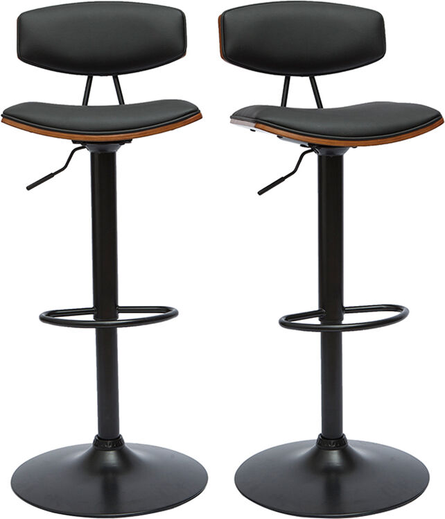 Miliboo Design-Barhocker höhenverstellbar in Schwarz mit dunklem Holz (2er-Set) VASCO