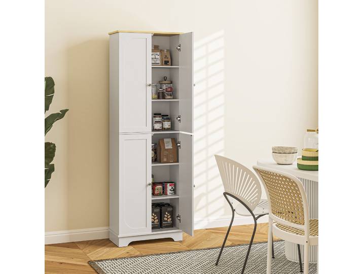HOMCOM Armoire Cuisine 4 Portes Étagères Réglables Blanc
