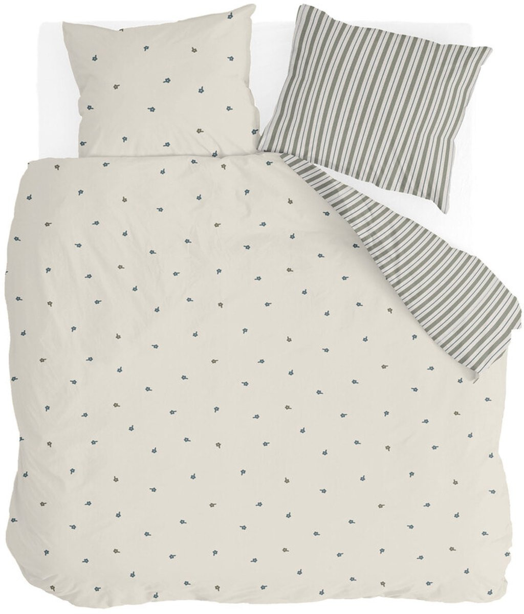 Walra Dekbedovertrek Remade Blossom Lines - Off White / Groen - 240 x 220 cm
