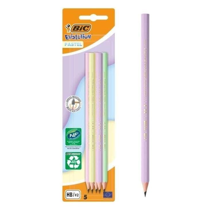 Bic EVOLUTION PASTEL Bleistifte HB rosa, lila, grün, gelb, 5 St. (HB, 5x) (518980)