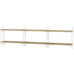 Langes Wandregal mit 6 Regalböden aus Holz Eiche/Beige
