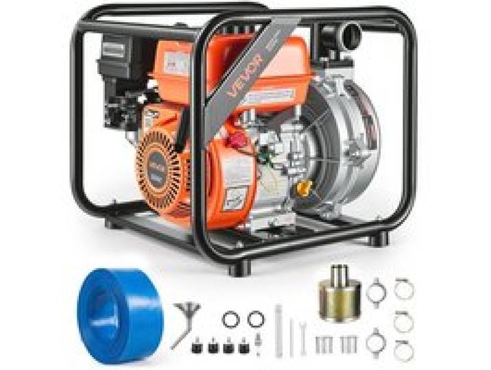 VEVOR Benzin Wasserpumpe 49,9 m Förderhöhe, Schmutzwasserpumpe 6 PS, Tragbare Motorpumpe, Benzinmotor mit 762 cm Auslassschlauch, Gusseisenlaufrad, Gartenpumpe für Bewässerung, Teiche & Pools