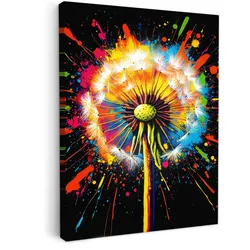 LEINWANDBILD Löwenzahn - Graffiti - Farbenfroh - Blumen - Natur Room Decor 30x40 cm