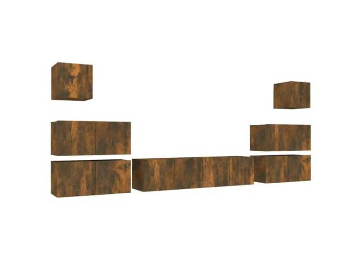 KGFHERENB 8-tlg. TV-Schrank-Set Hängend Holzwerkstoff Räuchereiche Flexibles schwebendes Lowboard fuer Wohnzimmer und Gaestezimmer, schafft wertvollen Freiraum am Boden durch Wandmontage.