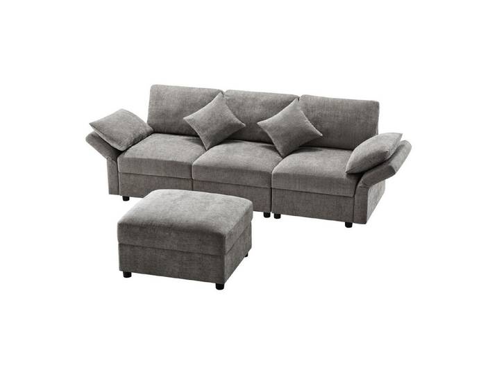 SOFTWEARY Ecksofa L-Form, L-förmig, mit Hocker, Zierkissen, Armlehnen verstellbar, Chenille