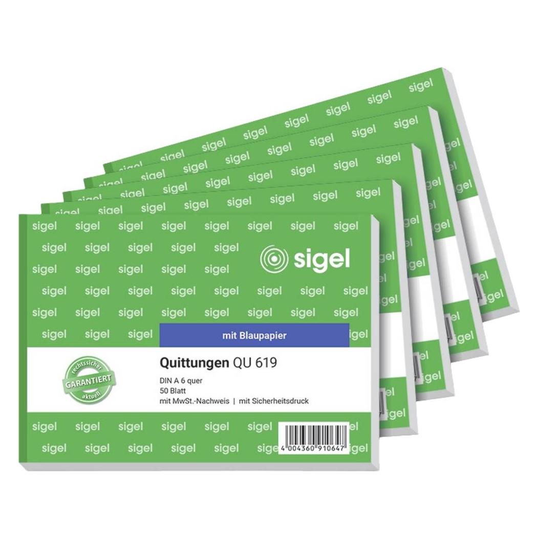 Sigel 619Q5 Quittungsblock DIN A6 quer Anzahl der Blätter: 50 3 St./Pack. 5 St. (50x) (619Q5)