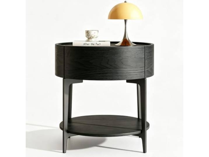 Runder Beistelltisch Mit Ablagefach unten Kleiner Nachttisch Mit 1 Schublade Metallgestell Modernes Design Für Wohnzimmer, Schlafzimmer, Wohnung(Black,45cm/18in)