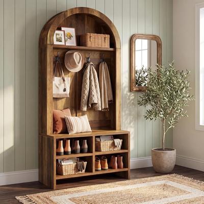 Bluebell "70.8"" Arched Coat Rack, 4-in-1 Hall Tree with Bench and Shoe Storage with 4 Hooks & Adjustable Cubbies"