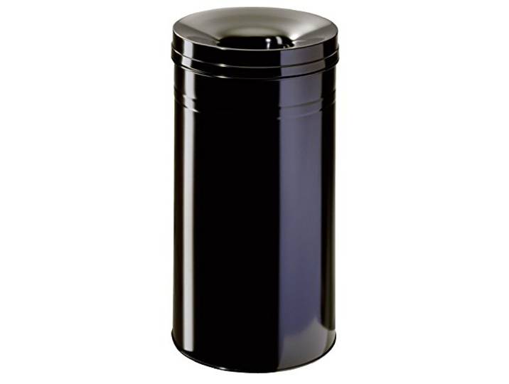 Durable Papierkorb Safe+ rund, 60 Liter, schwarz, 332701 Selbstlöschender Abfalleimer aus Stahl, mit Flammenlöschkopf aus Aluminium, Griffrand, 375 x 680 mm