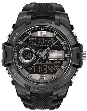 Everyday Crate SANDA 6015 Waterproof Sports Watch For Men Multifunctional Luminous Watch With Shock Resistant Design black