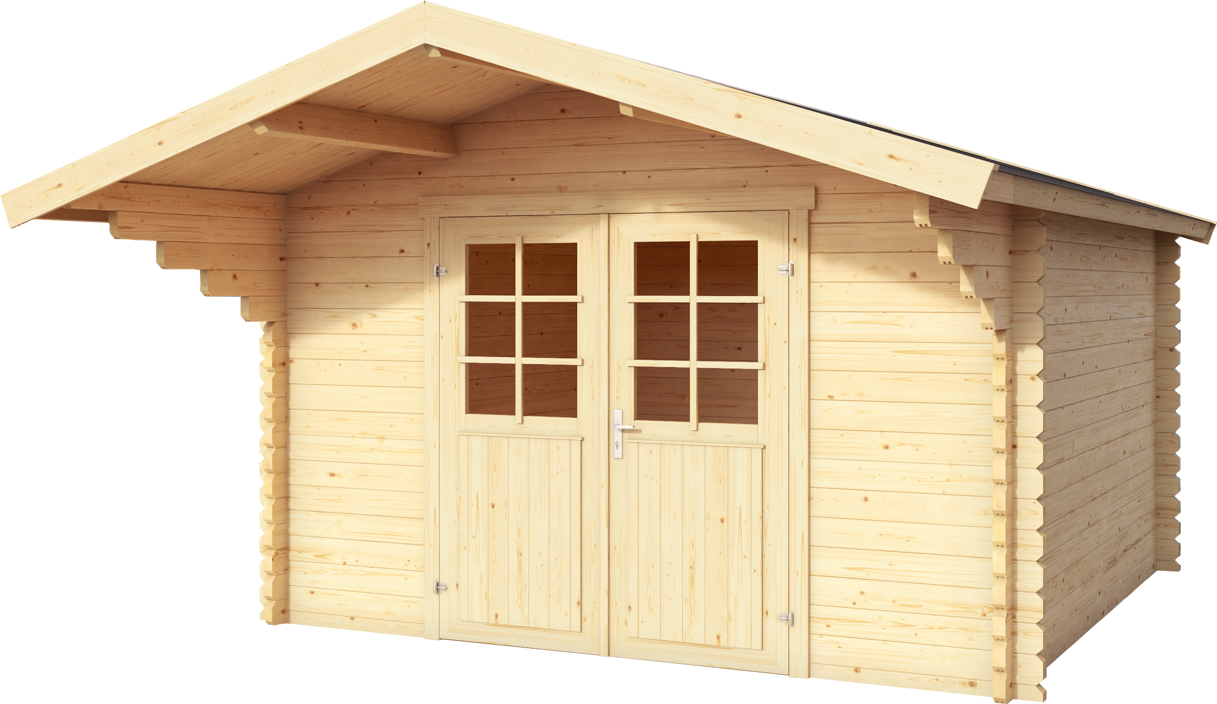 Gartenhaus NORDIC HOLZ "Viljandi 34", beige (naturbelassen), ohne Fußboden, ohne Dacheindeckung, Massivholz, Gartenhäuser, Gartenhaus, großes Vordach