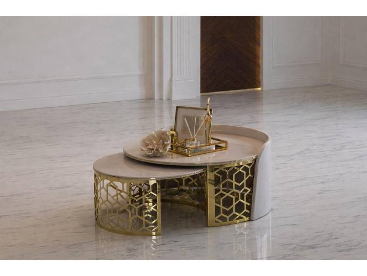 Xlmoebel Couchtisch Elegantes Couchtisch-Set mit goldenen Akzenten aus Holz, Made in Europa