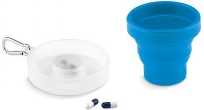 Cup Pill bicchiere silicone pieghevole con portapillole e moschettone Personalizzate o neutre