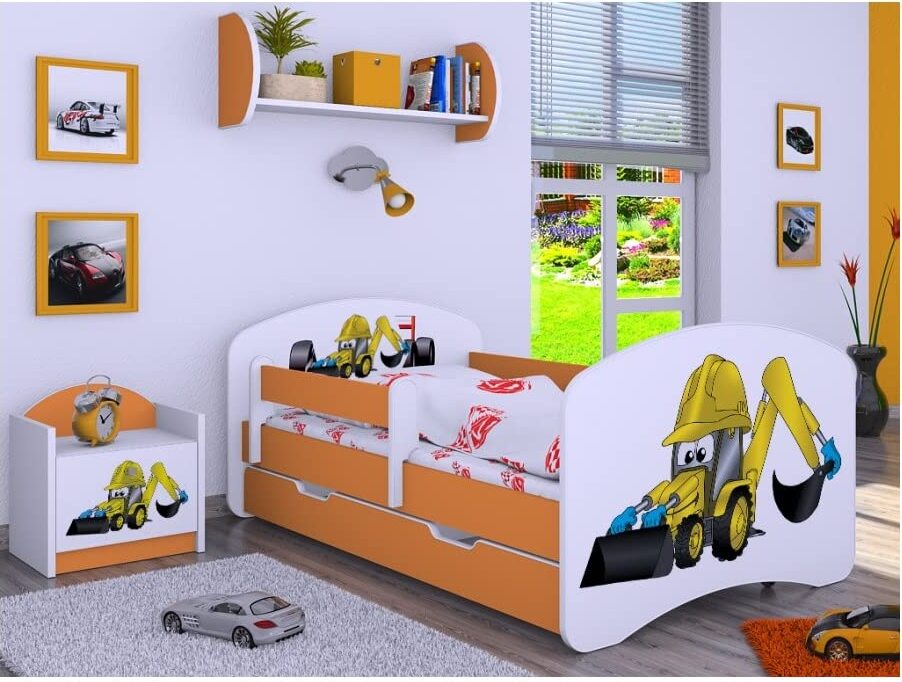 BDW, Kinderbett mit Matratze & Bettkasten, Orange, 190x90