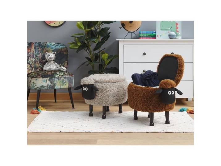 Pouf enfant mouton gris en tissu avec rangement - BELIANI - SHEEP - Moderne - Bois d'hévéa - 35x55 cm