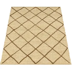 JUTETEPPICH handgewebt wendbar, mit Rautenmuster, Creme, 120 x 170 cm