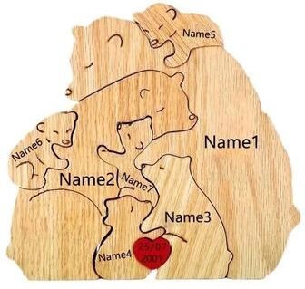Uplifted Finds Custom Hand Carved Bear Family Puzzle   Personalized Wooden Art Ornament & Fathers Mothers Day Keepsake 7 Bears customized
