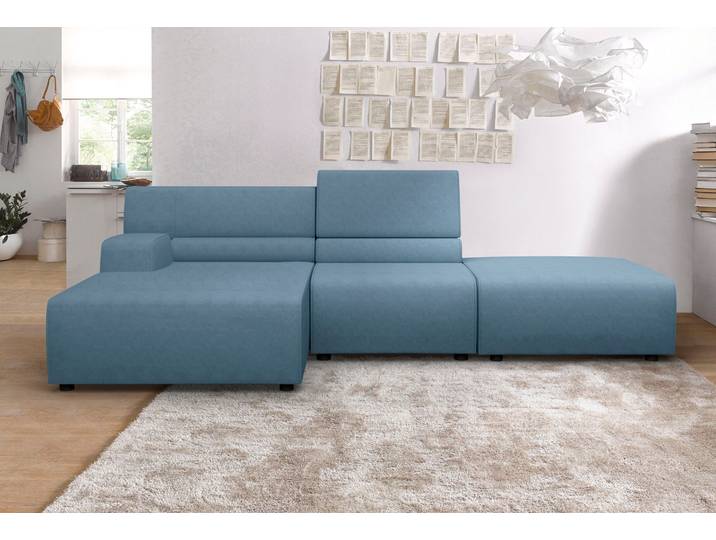 Ecksofa EGOITALIANO Babouche, Designsofa mit aussergewöhnlichem Sitzkomfort zum Wohlfühlen , blau (hellblau), B:287cm H:80cm T:98cm, Luxus-Micofaser Lederoptik (100% Polyester) ist ein neues technisches Gewebe mit einem visuellen und taktilen Aspekt, der dem Nubuk sehr nahe kommt, mit innovativen Eigenschaften. Seine ausserordentliche Weichheit kommt von einem exklusiven Produktionsprozess, der Unreinheiten und Unregelmässigkeiten beseitigt. Das Ergebnis ist eine bemerkenswert samtige Faser, die durch das Vorhandensein von Körnern verstärkt wird. Von der einfarbigen Eleganz der warmen Farben und der Vielfalt an trendigen Farben, die es zu seiner eigenen Stärke und Persönlichkeit machen., Sofas, Ecksofa