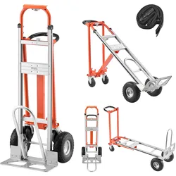 VEVOR 4-in-1-Sackkarre, 453,6 kg Tragkraft im 4-Rad-Modus, umwandelbare Transportkarre mit rutschfestem Griff & Rädern, Handkarre aus Aluminiumlegierung, Transportroller für Umzüge, Büros & Lager