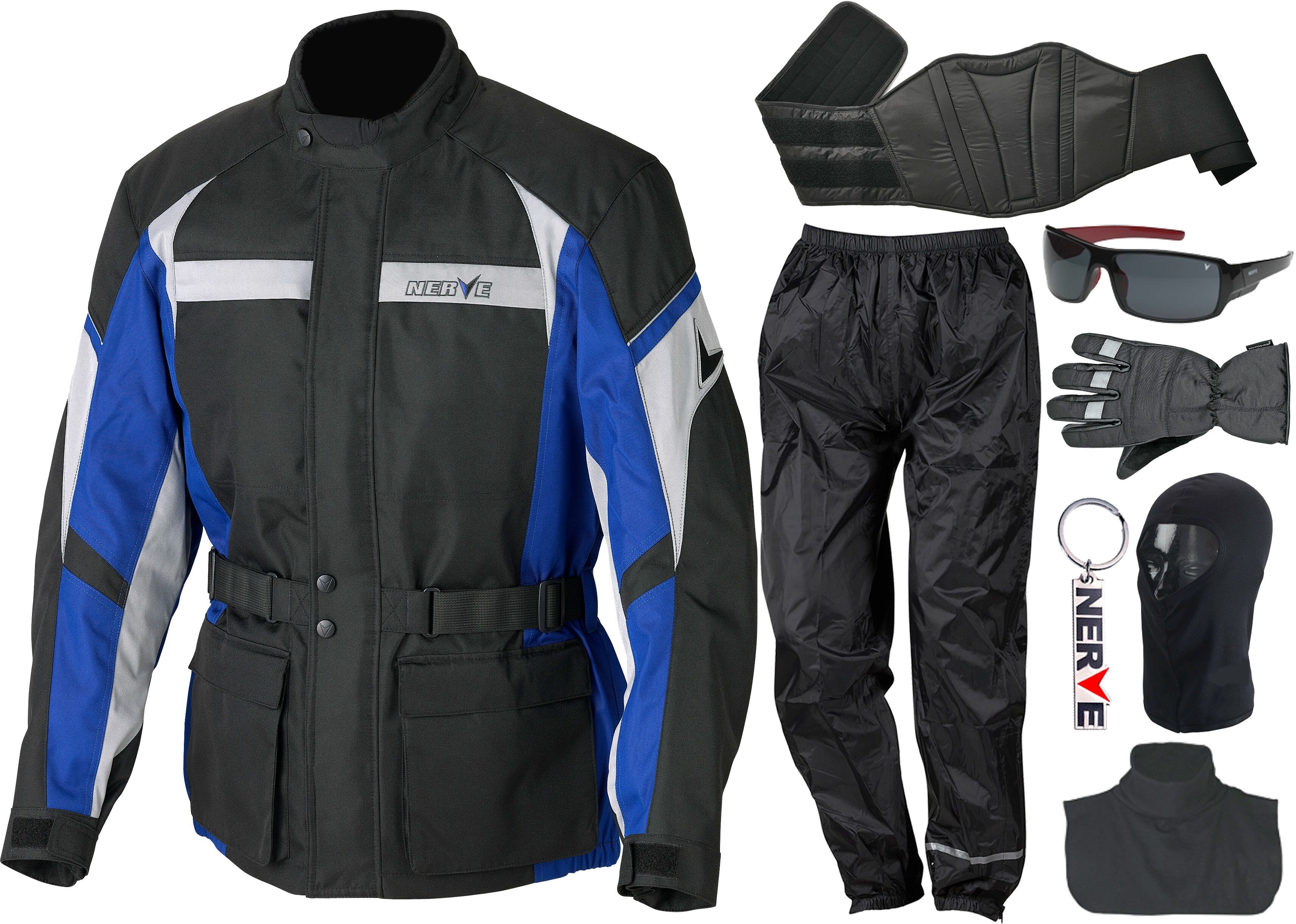 Motorradkombi NERVE Gr. XXL, blau, Overalls, Herren, XXL, N-Gr, Obermaterial: 100% Polyester. Innenseite: 100% Polyester, Motorradkombi