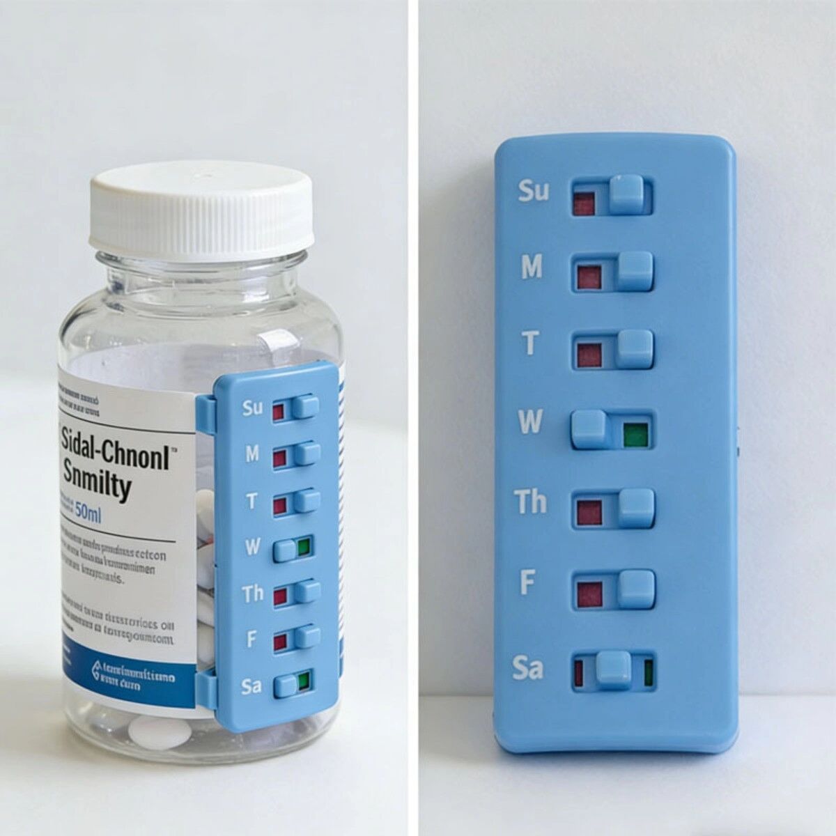 INF Wiederverwendbarer Pillen-Tracker & Erinnerungs-Haftnotizen - Blau-Weiß 2er-Pack, kompakter ABS-Medikations-Tracker