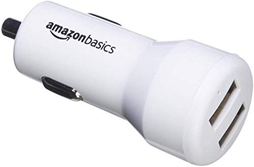 Amazon Basics Autolader voor Apple- en Android-apparaten, 2 USB-poorten, 4,8 A / 24 W, wit
