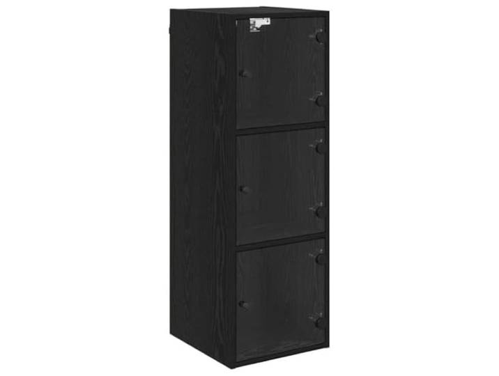 HKLGBVCR Wandschrank, 35 x 37 x 102 cm, Eichenholz, Schwarz Transparente Regale, Glastüren, kompakte Scharniere, anpassbare Montageteile, einfache Reinigung